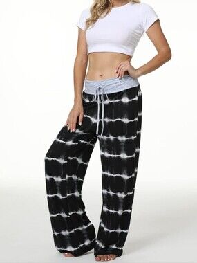 X-Image Tie Dye High Rise Palazzo Drawstring Lounge Pajama Pants Blue XL